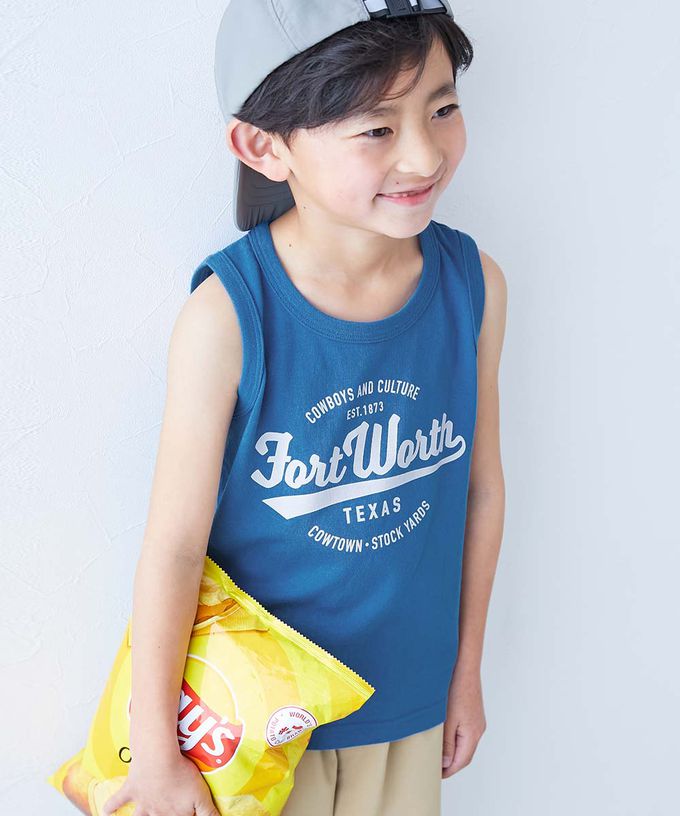 日本 devirock - 100%棉 定番印花無袖上衣-英文logo-寶藍