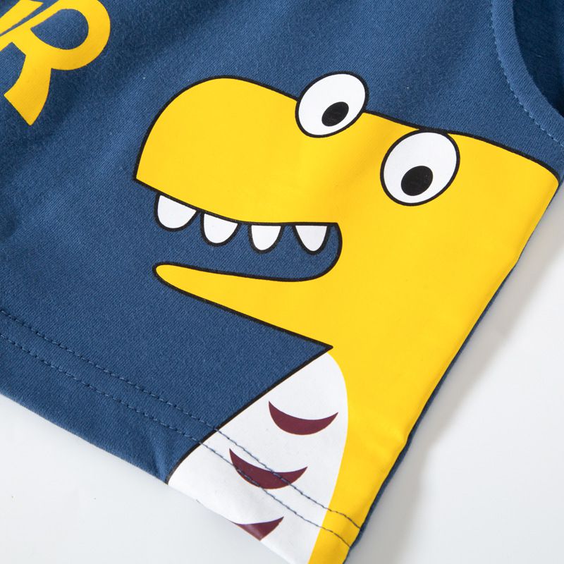 BE TOP - 純棉休閒短褲-偷看恐龍-黃+藍