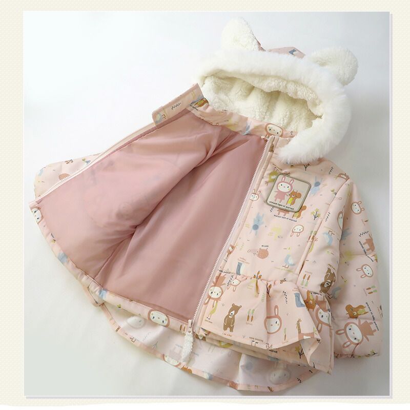 日本 ZOOLAND - 防寒防潑水鋪棉保暖外套-兔兔耳朵-粉紅