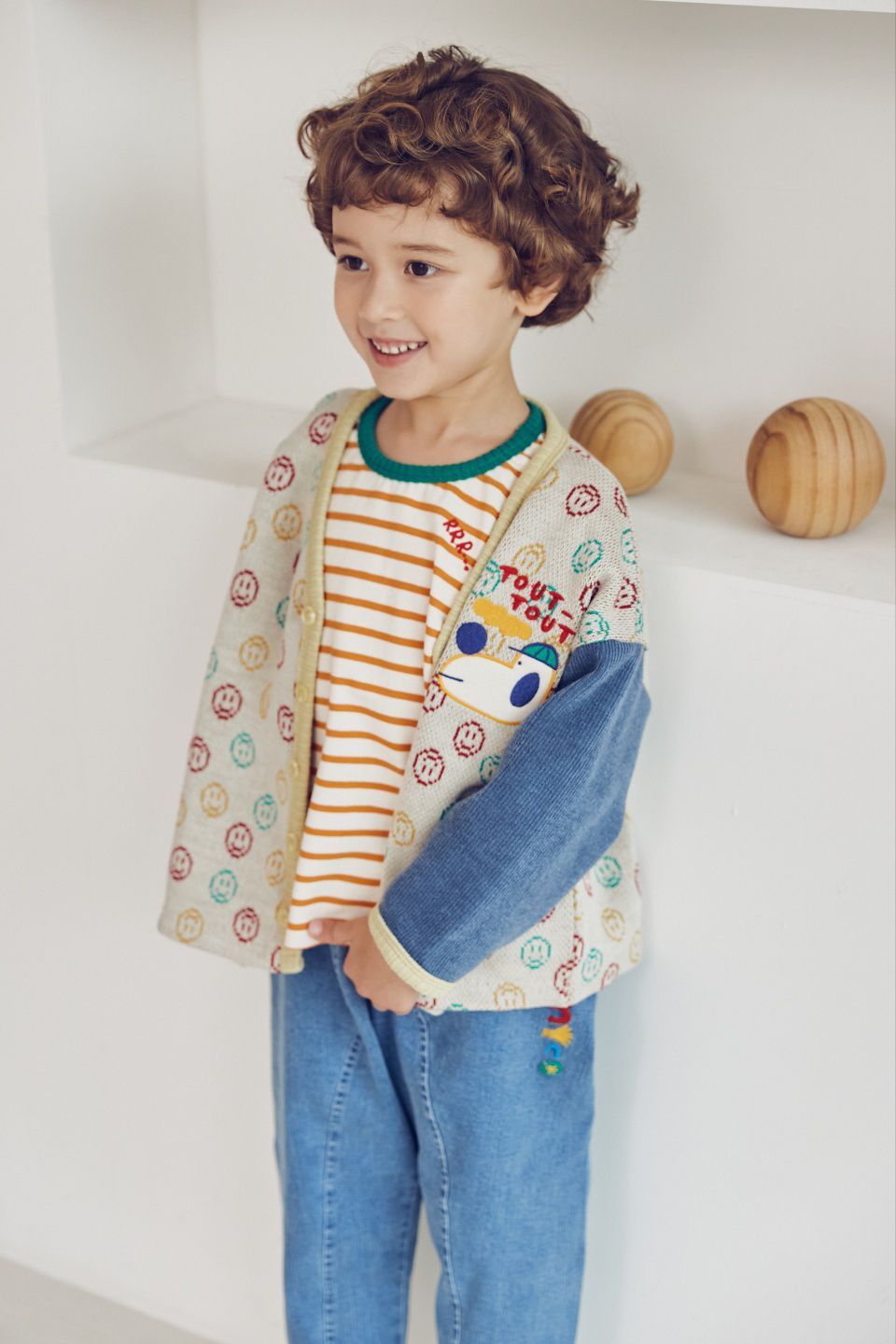 韓國 Mimico - 滿版笑臉狗狗刺繡針織外套-紫X深藍