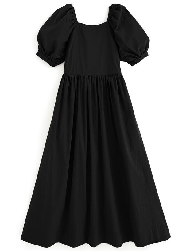 日本 GRL - 休閒百搭方領泡泡袖洋裝-黑