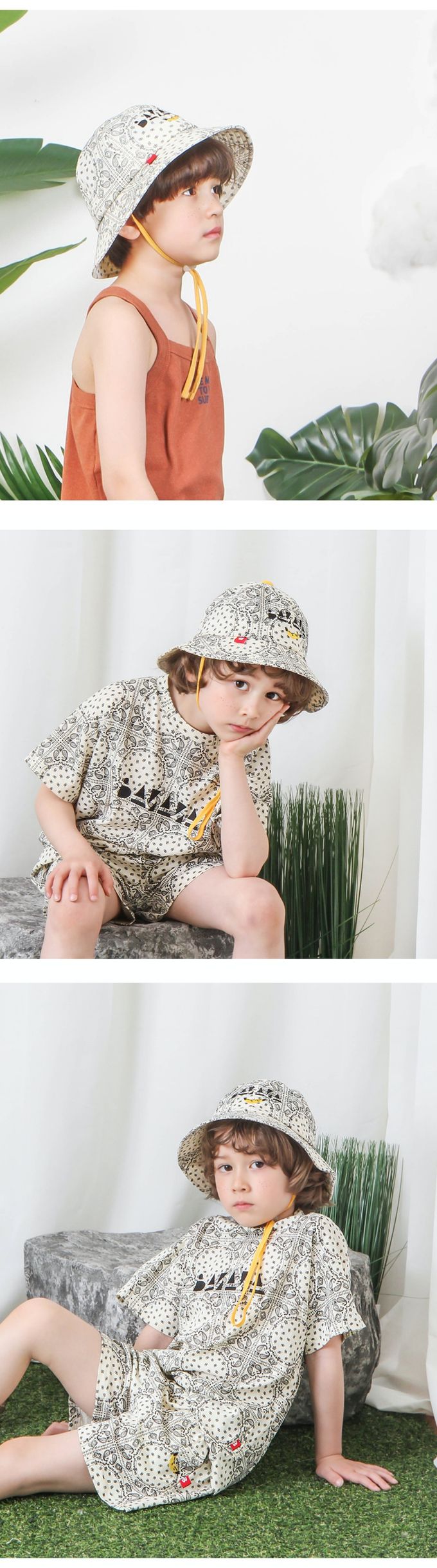 韓國 Babyblee - 正韓製圖騰紋繫帶兒童漁夫帽