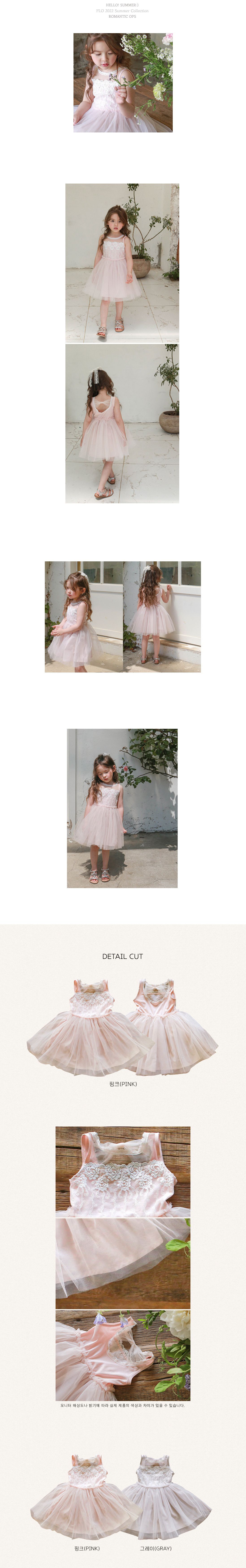 韓國 Puellaflo - 刺繡花朵透膚領網紗洋裝-粉