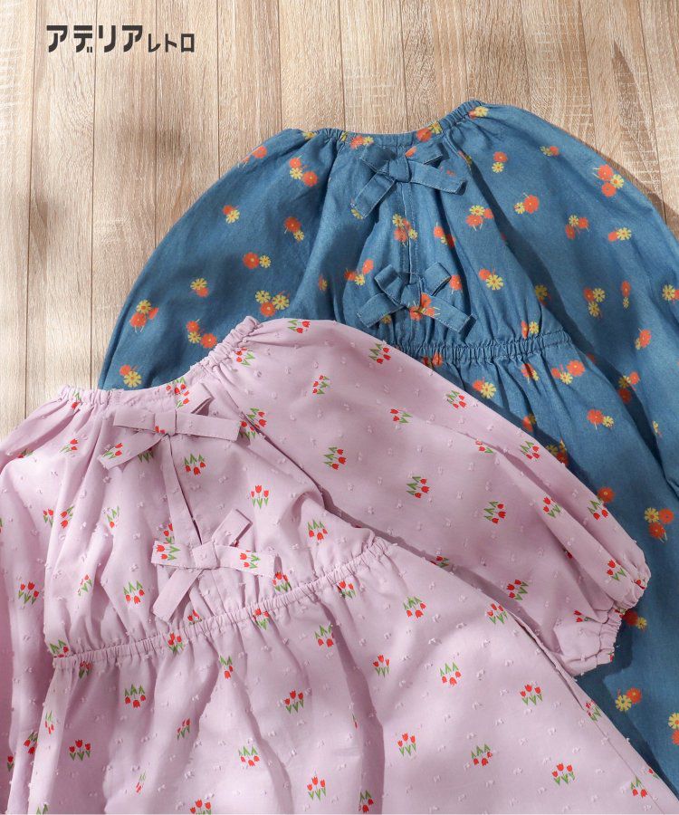 日本 apres les cours - 聯名款 背後蝴蝶結夢幻Ａ字洋裝-粉底小花