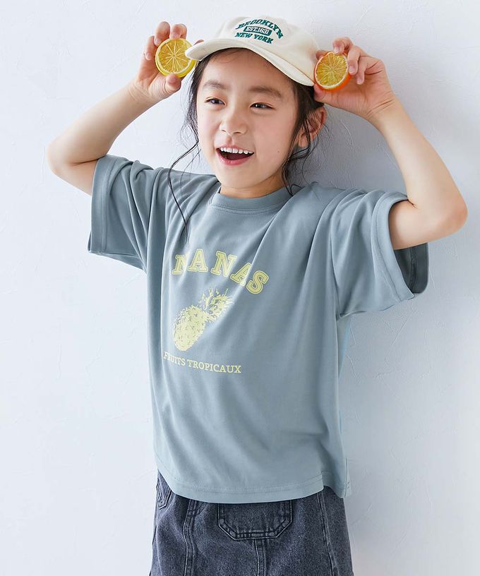 日本 devirock - 速乾網眼 女孩印花短袖上衣-背後愛心-黑