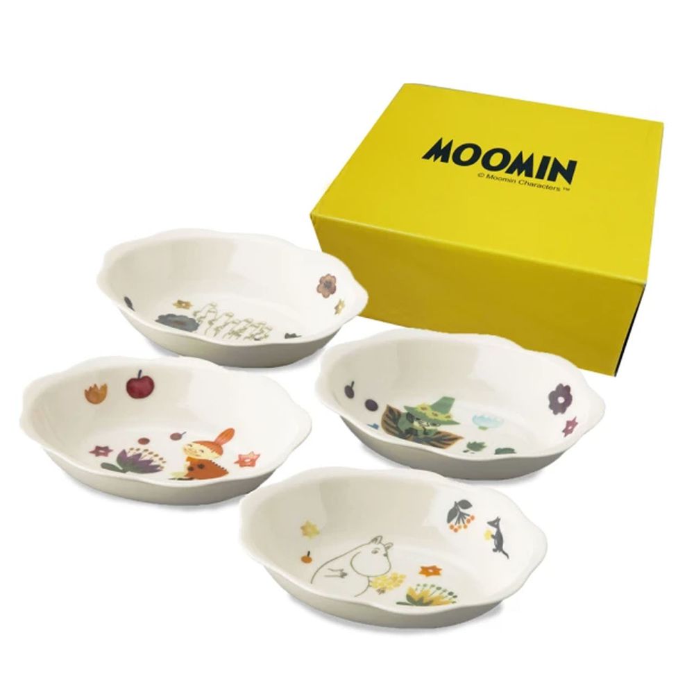 日本山加 yamaka - moomin 嚕嚕米彩繪陶瓷橢圓花碗禮盒4入組-MM2100-185