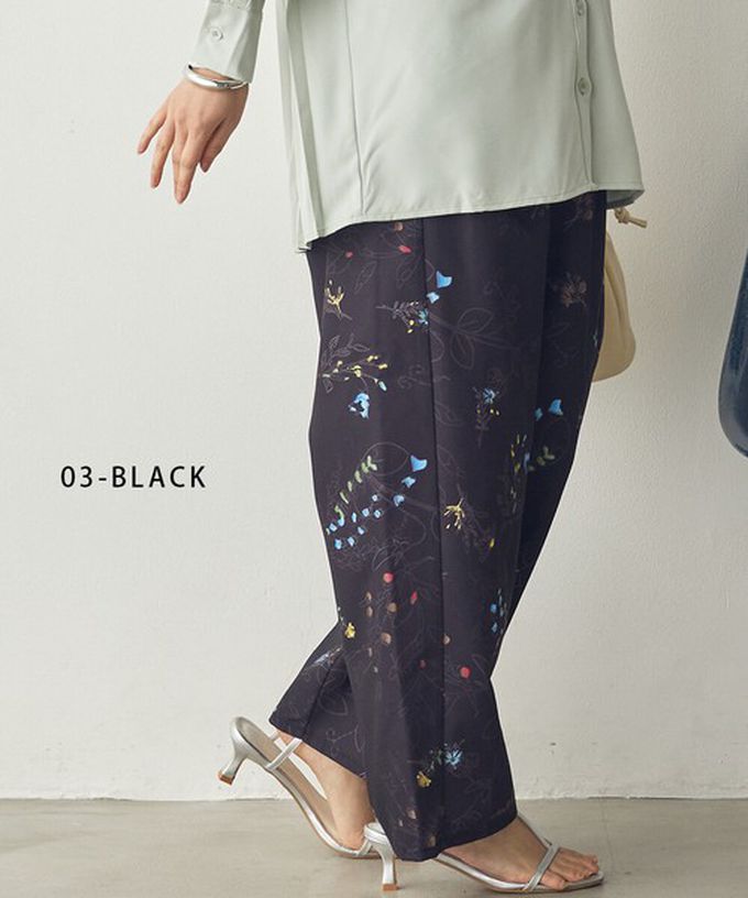 日本 Sans Souci 34+ - 優美花卉鬆緊舒適寬褲-黑