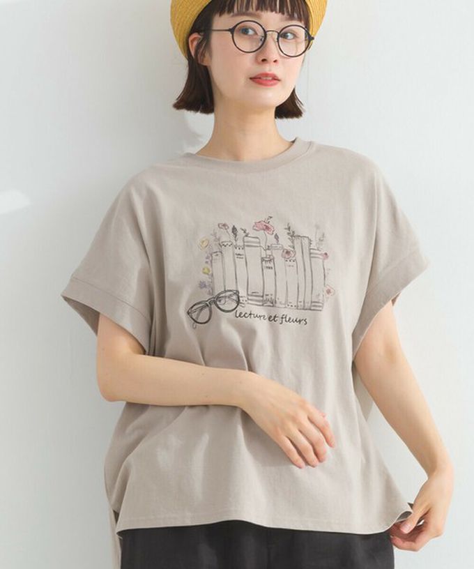 日本 Lupilien - 純棉知性印花法式袖T恤-灰棕