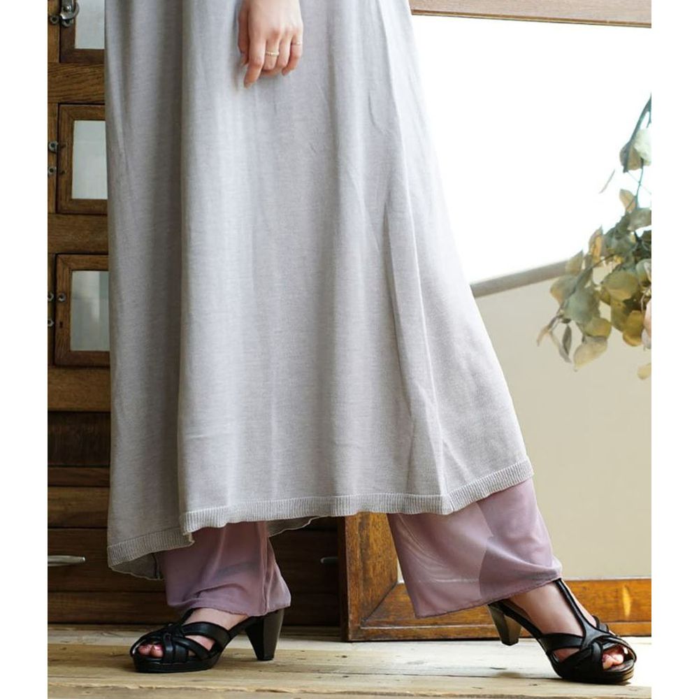 日本 zootie - 時尚透膚層次感穿搭內搭寬版長褲-網紗-灰紫
