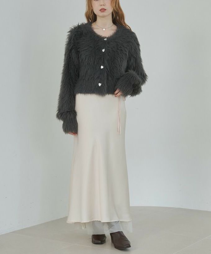 日本 Bab - 奢華毛海愛心扣前後2way開襟衫-短版-象牙