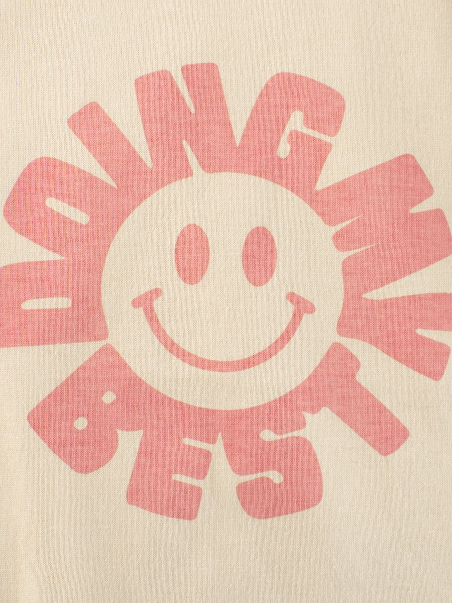 純棉圓領薄長袖上衣-笑臉太陽花-深灰+杏