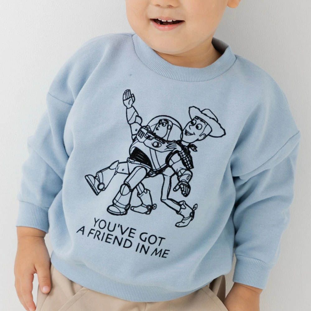 限定聯名 縮口印花長袖上衣-玩具總動員-好夥伴-水藍