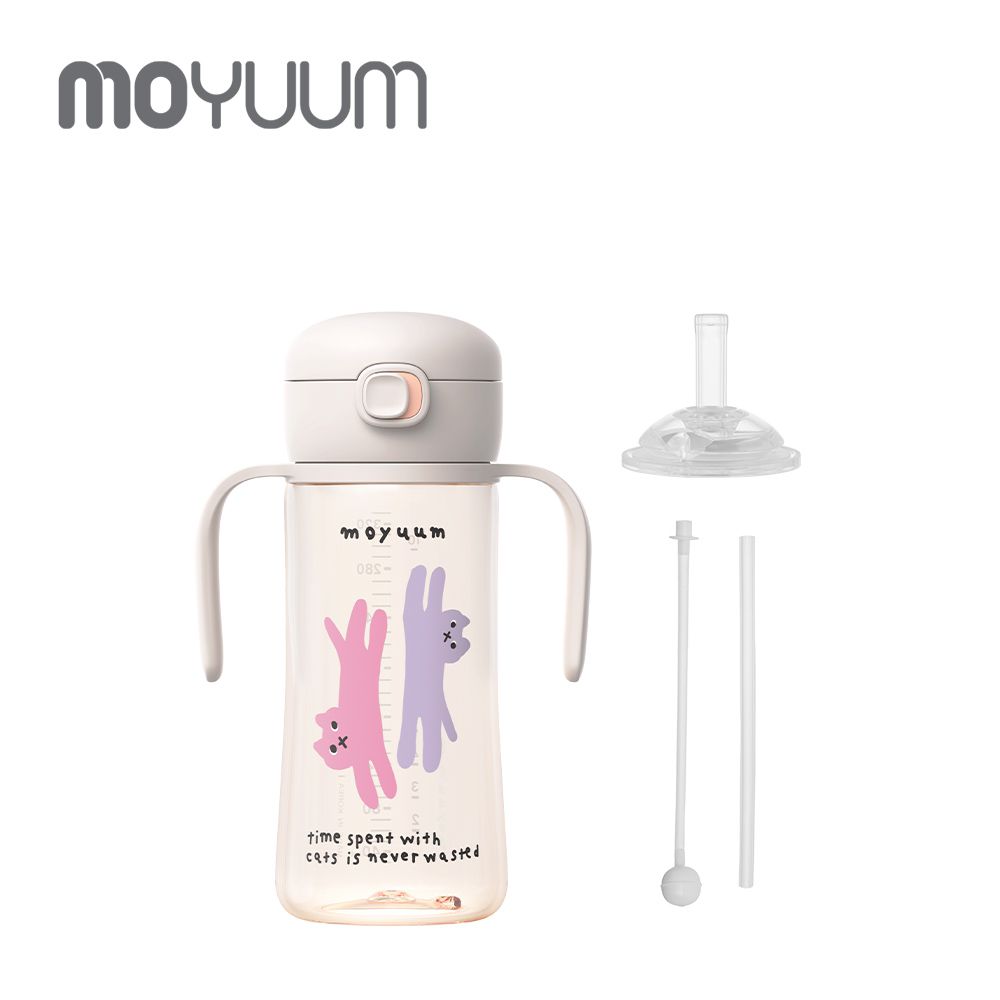 PPSU彈蓋吸管學飲水杯-貓咪夢境(SOOSOOJIN聯名款)-暖杏白-330ml