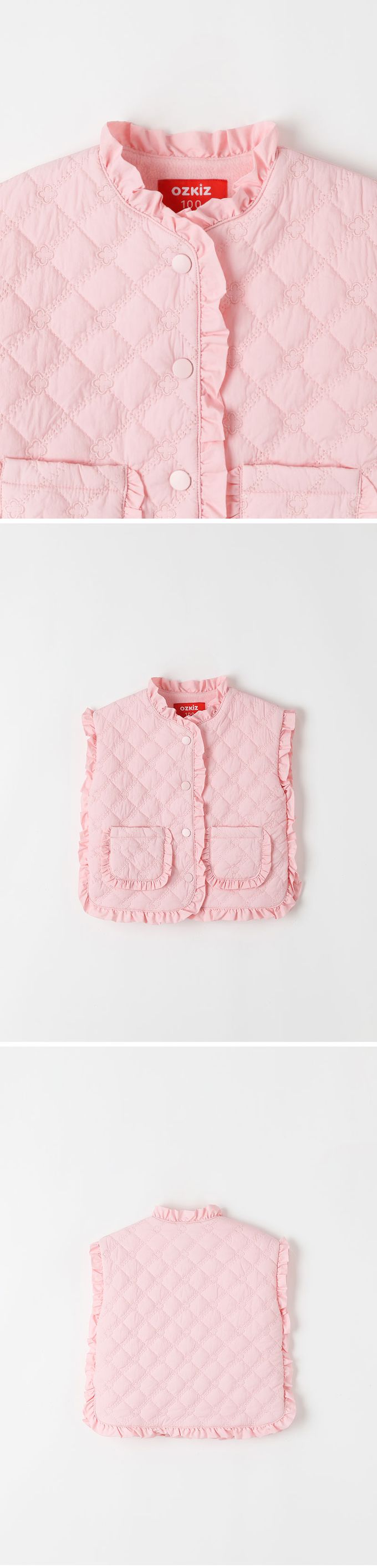 韓國 OZKIZ - 繡花紋路搖粒絨背心-粉