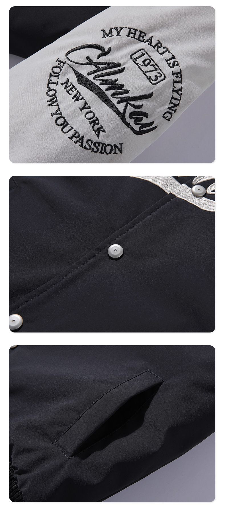 雙排扣加厚夾棉刺繡棒球外套-黃色