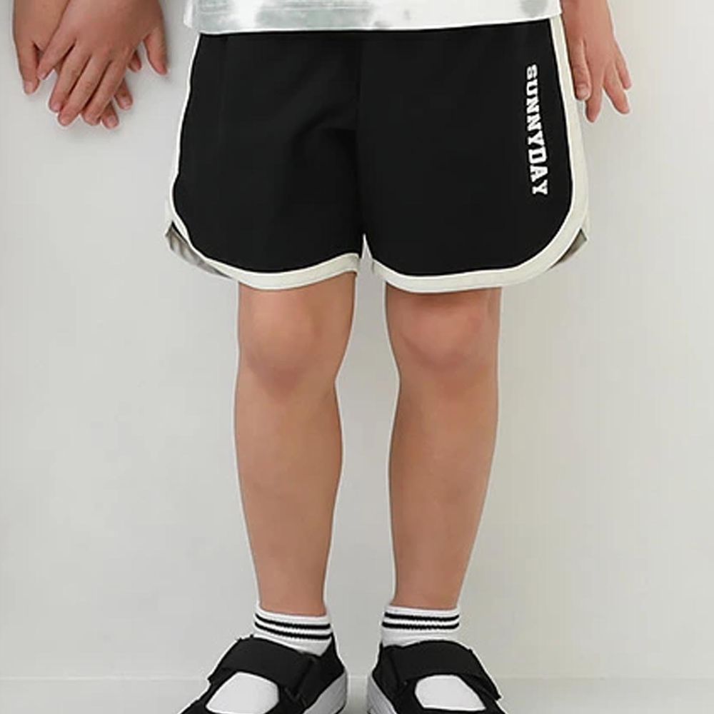 日本 devirock - 速乾撞色線條運動短褲-黑