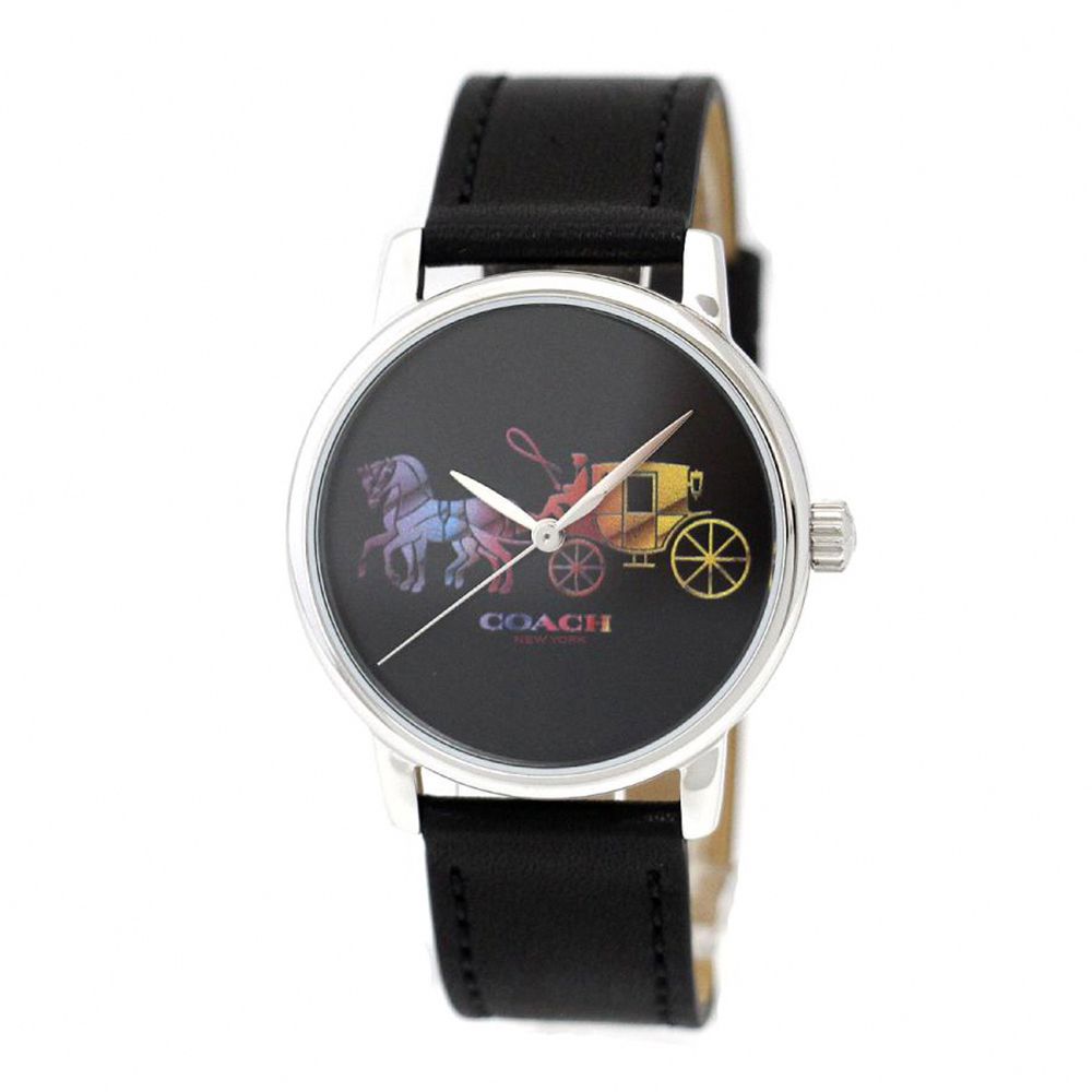 彩虹經典馬車LOGO皮革錶帶手錶 (黑)