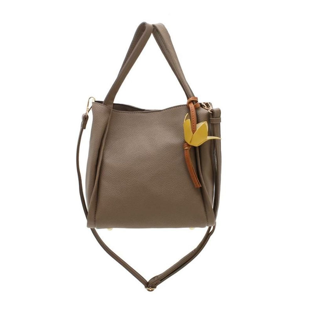 2way柔美圓潤手提/肩背包(附花朵吊飾)-咖啡棕 (H22×W20×D15)