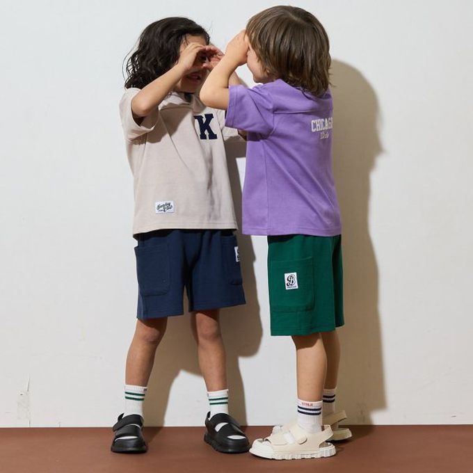 日本 b-ROOM - 柔款彈性大口袋素色短褲(4分丈)-霧藍