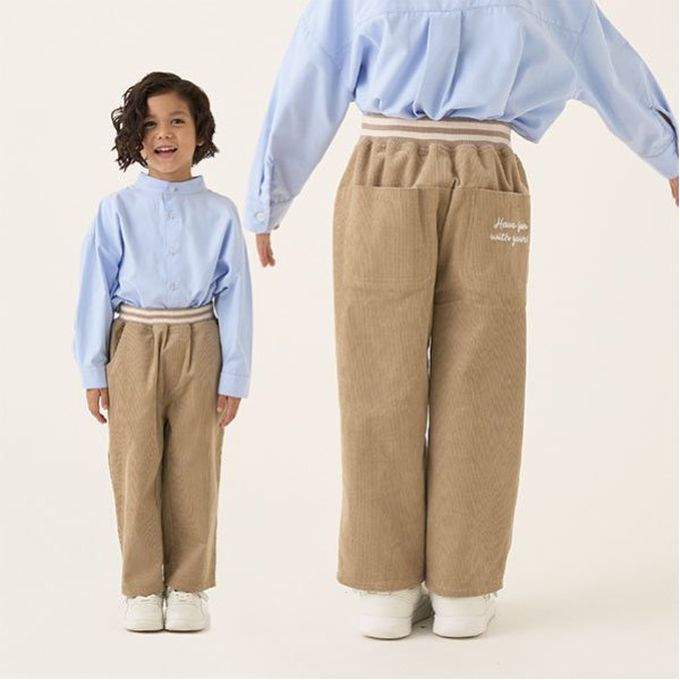 日本 b-ROOM - 休閒大口袋燈芯絨錐形長褲-奶茶