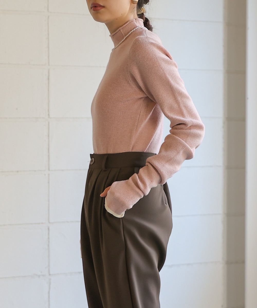 日本 Bab - 高級感小立領彈性針織上衣-象牙