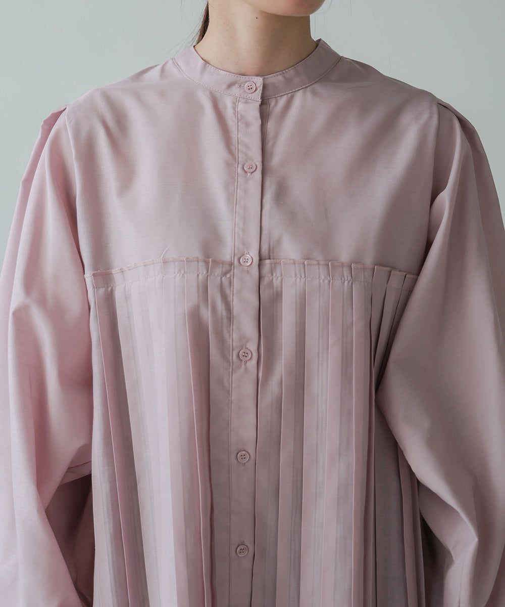 日本 Bab - 歐風百褶拼接泡泡袖襯衫-灰棕