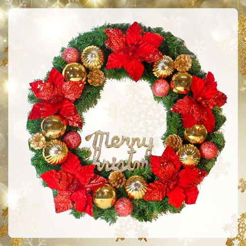 MODACore 摩達客 - 摩達客耶誕-24吋浪漫朵朵聖誕花豪華綠色聖誕花圈福臨圈(紅金系)(台灣手工藝製/免組裝) 本島免運費