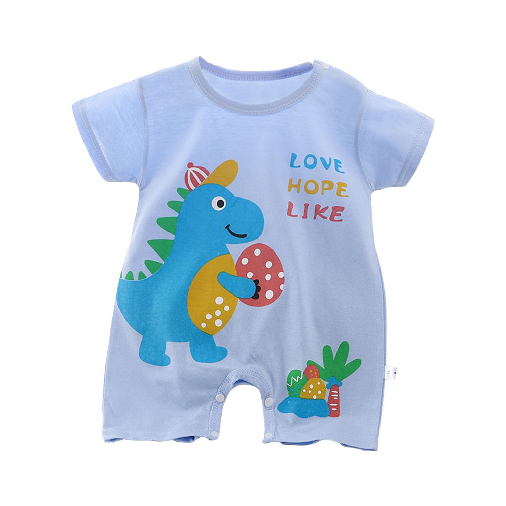短袖包屁衣 薄款夏季連身衣 嬰兒服 短袖童裝 外出包屁衣-淺藍拿蛋龍