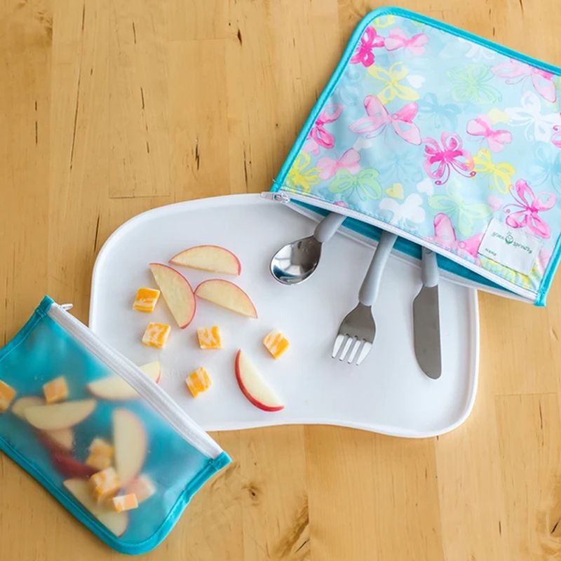 美國 green sprouts - 小綠芽可攜式零食袋、食物袋與小物收納袋(可攜帶固齒器/奶嘴) 兩入組-蝴蝶甜心