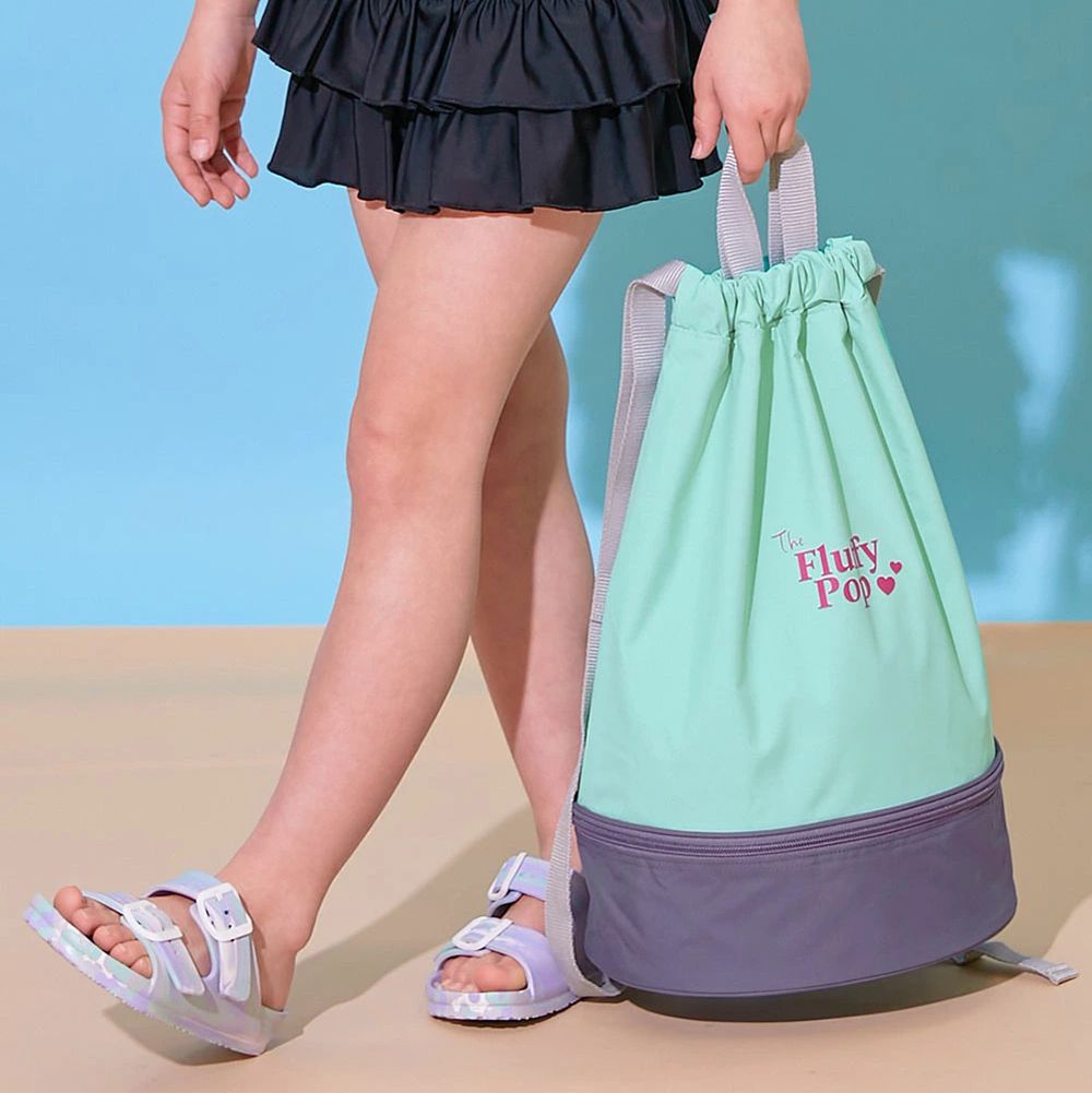 雙層設計防水便利游泳背包/水桶包-淺綠x藍紫