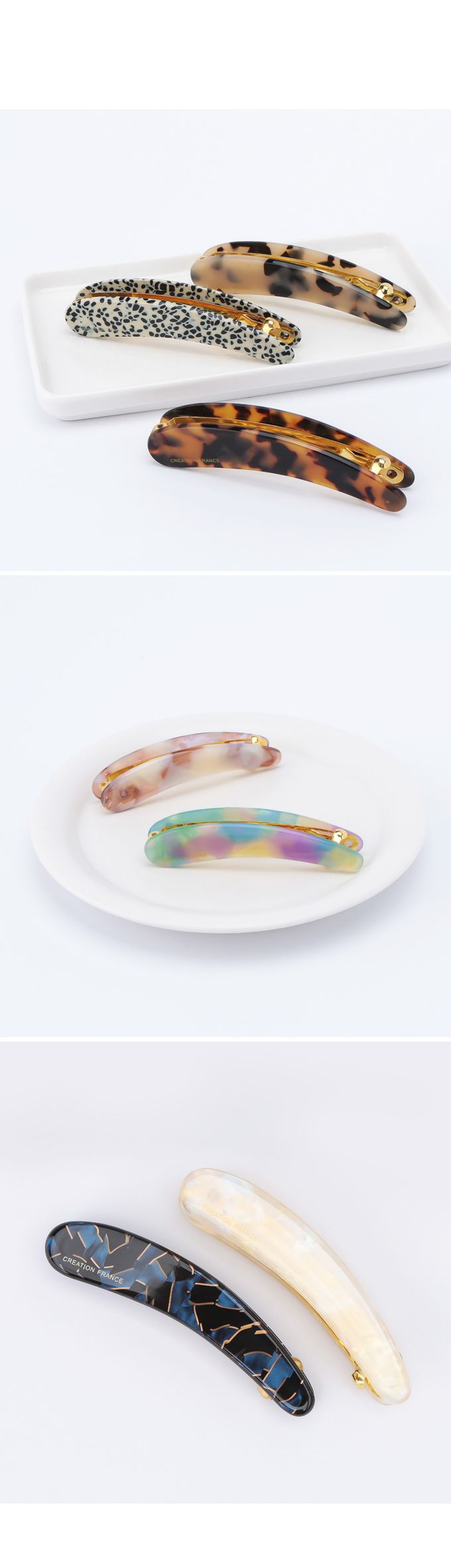 韓國 Soo&Soo - 正韓製CREATION FRANCE扣式髮夾-幾何藍塊