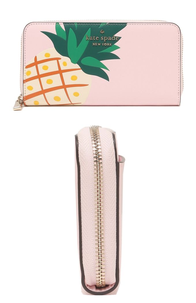 kate spade - 鳳梨印花皮革拉鍊長夾-粉