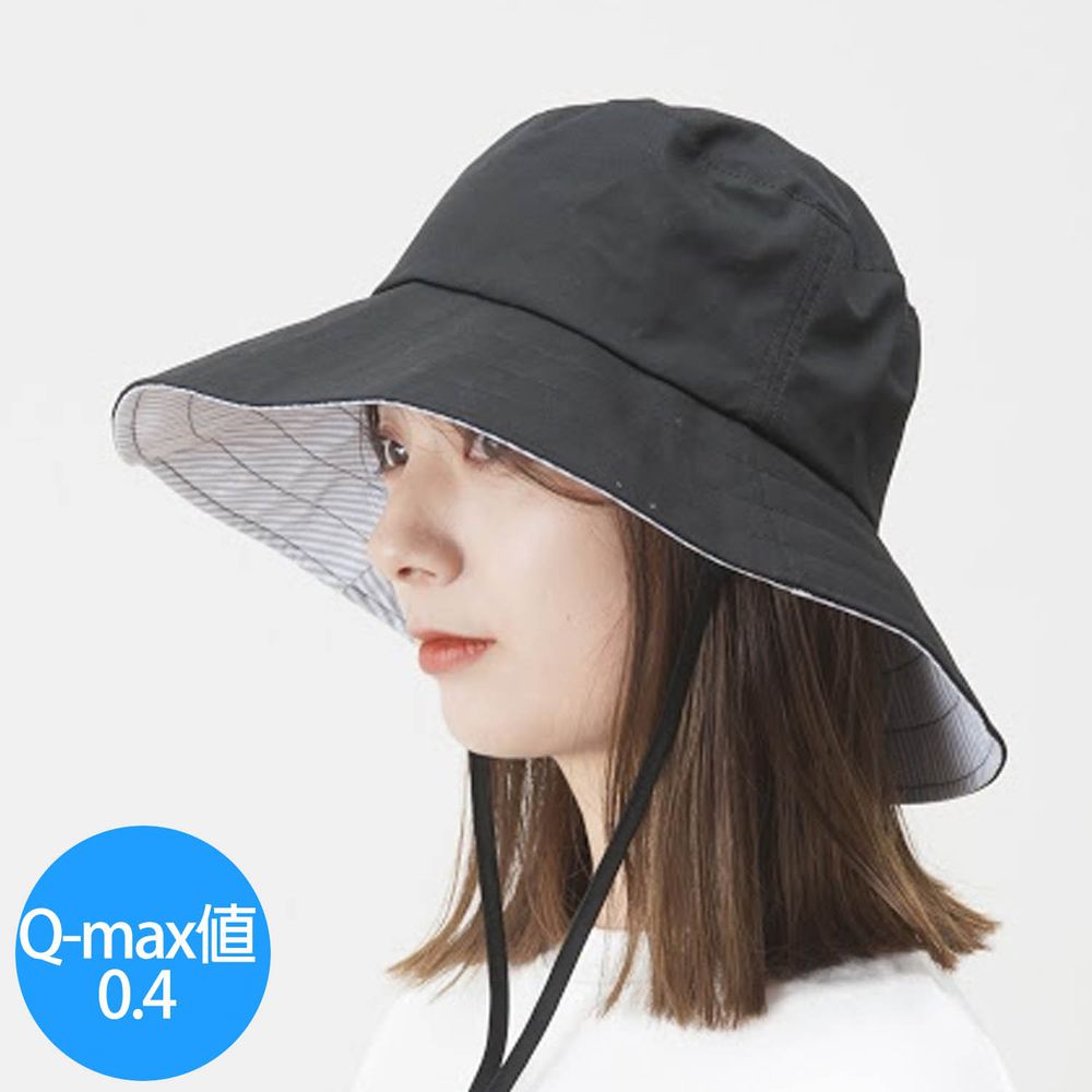 日本小泉 - UV cut 99% 涼感 大帽簷遮陽帽-撥水加工 素面-帥氣黑 (可調頭圍~58cm)