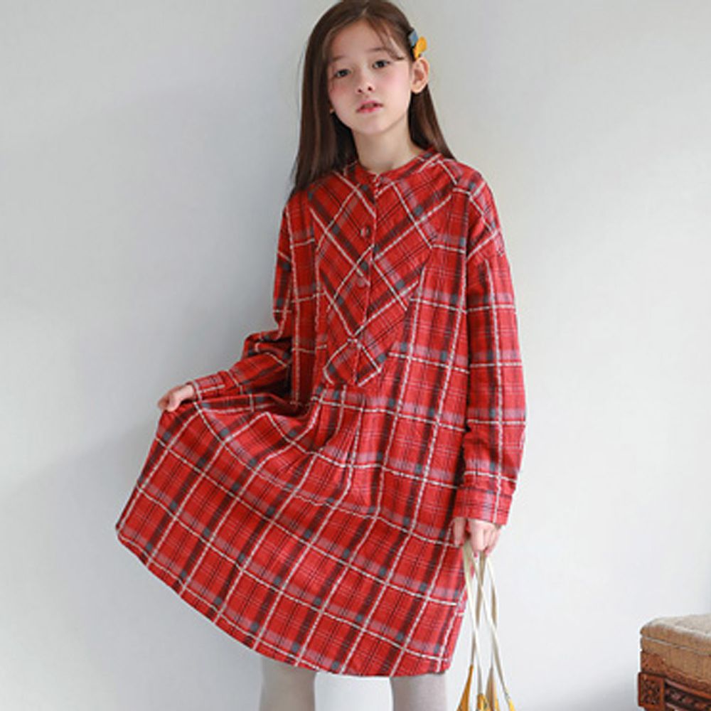 韓國 J KIDS - 紅格紋洋裝