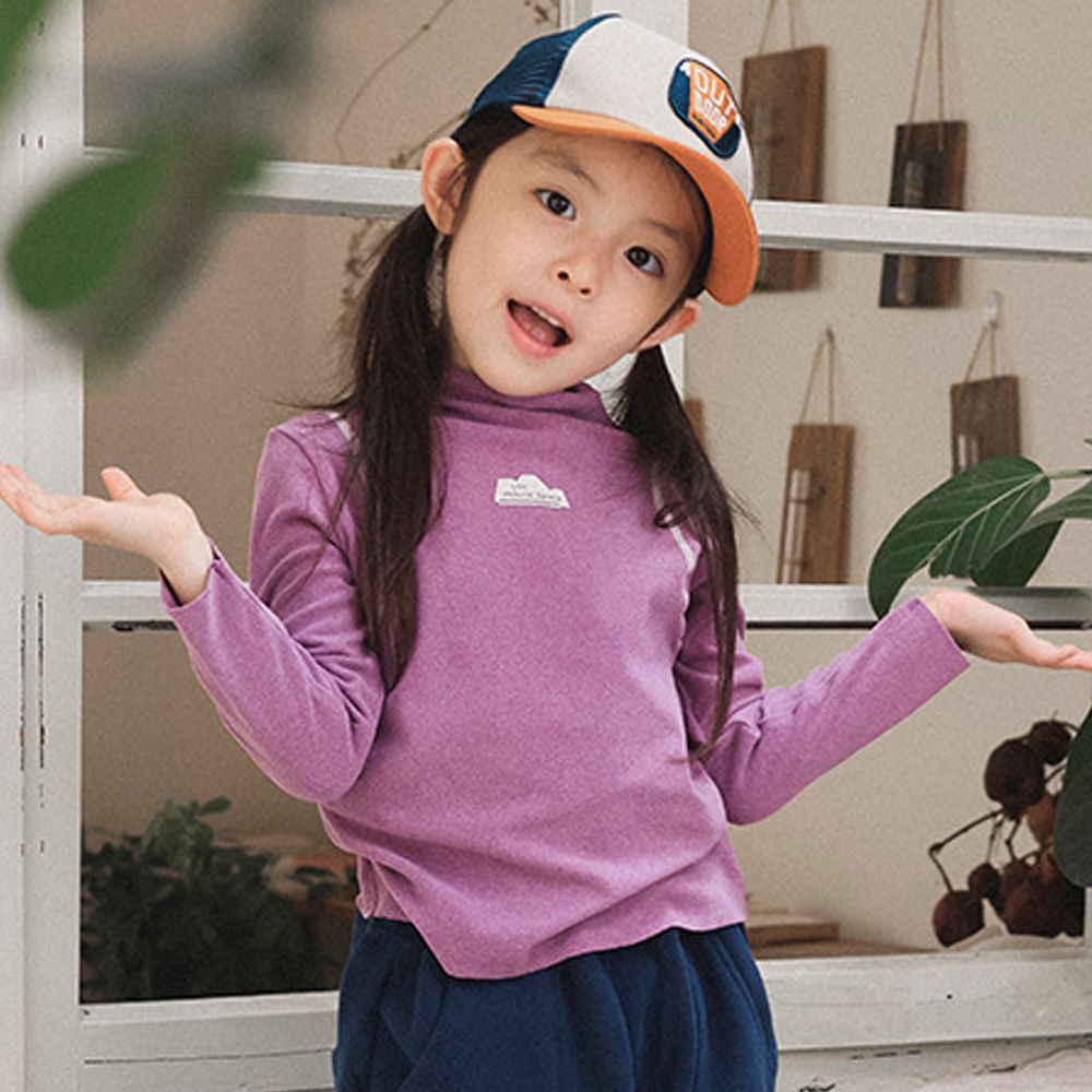 保暖德絨撞色車線半高領長袖上衣-紫色