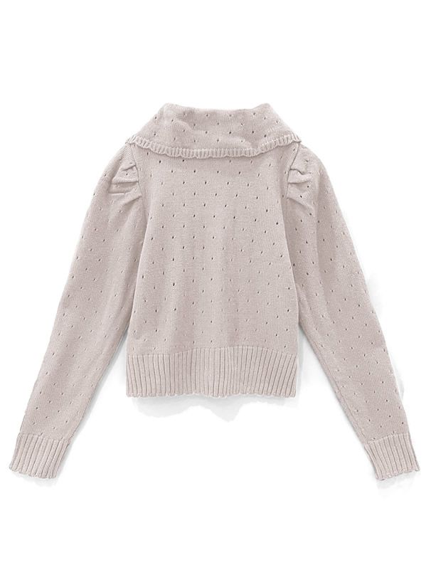 日本 GRL - 浪漫花朵領珍珠釦針織上衣-知性黑