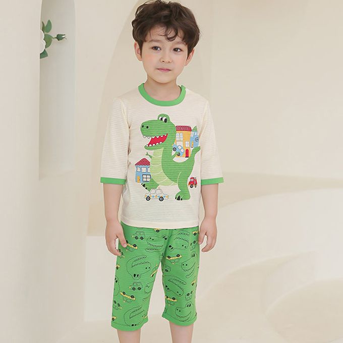 正韓 Puco - 超優質嬰幼兒/兒童七分袖100% 有機純棉家居服/睡衣-暴龍來襲