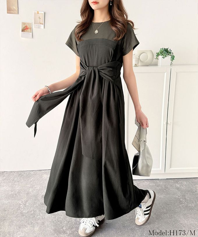 日本 Classical Elf - 綁帶2way清爽拼接感短袖洋裝-白x黑