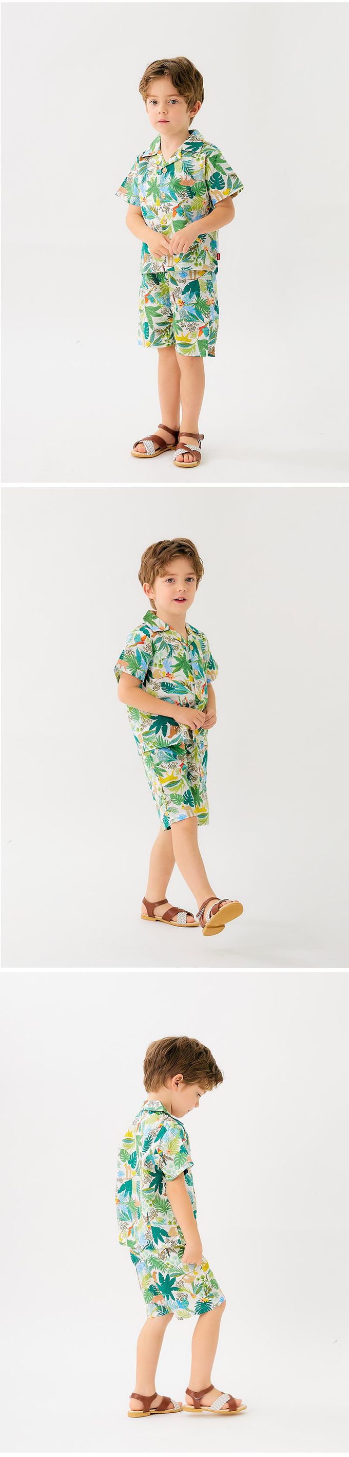 韓國 OZKIZ - 鬆緊腰熱帶叢林動物印短褲-白X綠