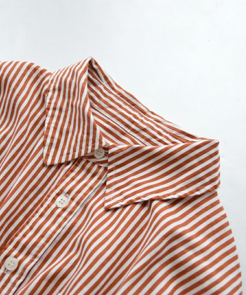 日本 zootie - 男孩感直條紋短袖襯衫-磚紅