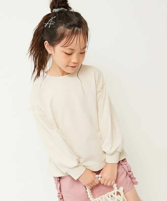 日本 devirock - 夢幻蕾絲拼接長袖上衣-象牙白