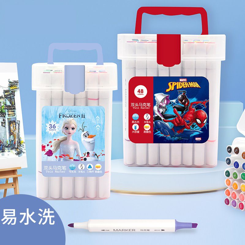 卡通雙頭兒童塗鴉水性彩色筆/馬克筆-卡通人物蜘蛛人-藍+紅