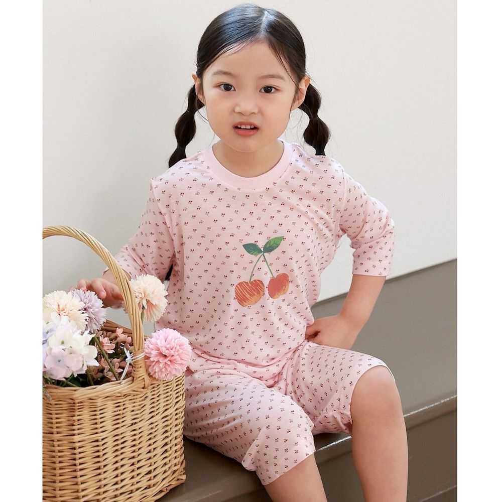 親膚莫代爾7分袖家居服/睡衣-小花櫻桃印-粉