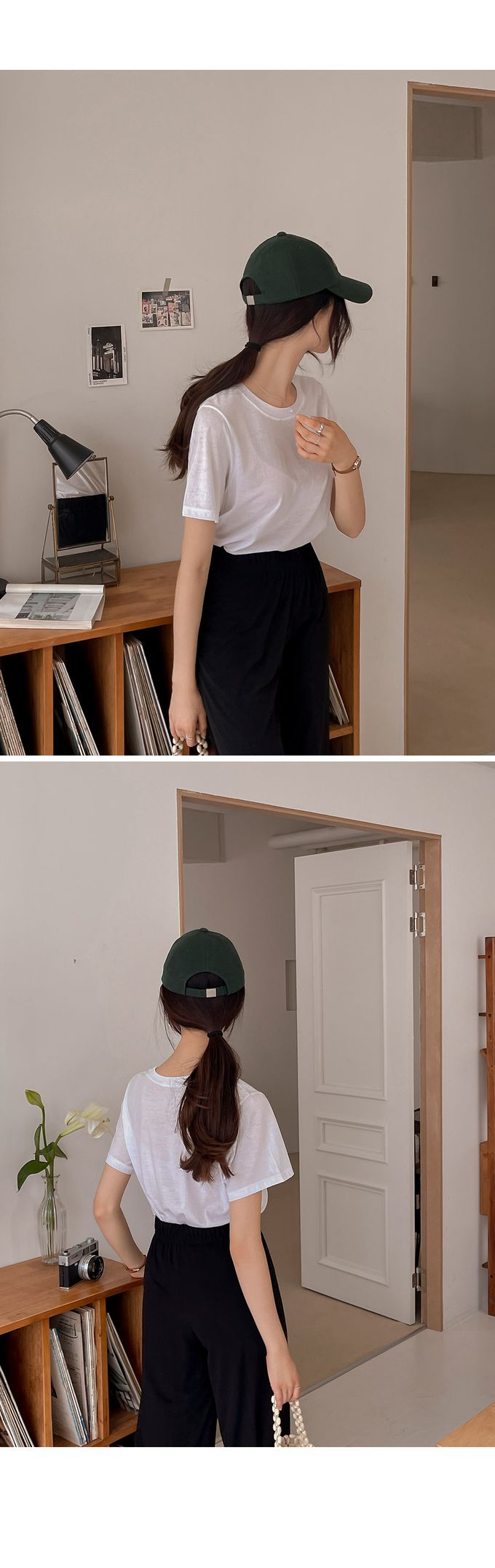 韓國女裝代購 - 好搭配微透圓領短袖上衣-白 (FREE)