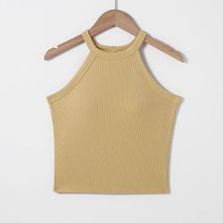JS - 百搭削肩BRA TOP/附罩杯上衣-黃色