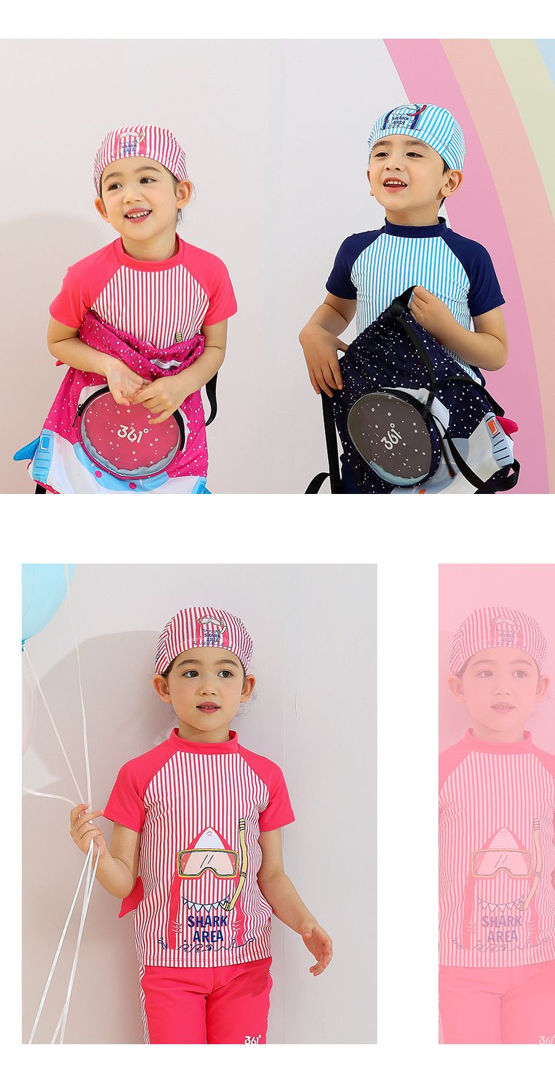 361° - 兒童印花矽膠泳帽-大鯊魚-紅色 (頭圍55cm以下)