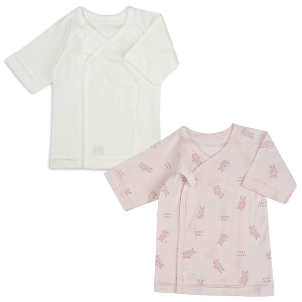 akachan honpo - 長袖肚衣2件組-按扣款 絨毛玩具圖案-粉紅色 (50cm)