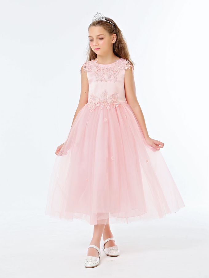 love, charlotte - 粉嫩繡花露背大蝴蝶結小禮服-粉紅色