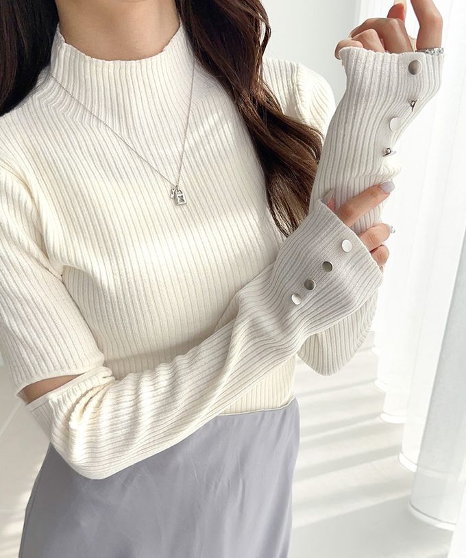 日本 Classical Elf - 時尚度UP金釦開叉袖小立領上衣-橫條紋-黑白