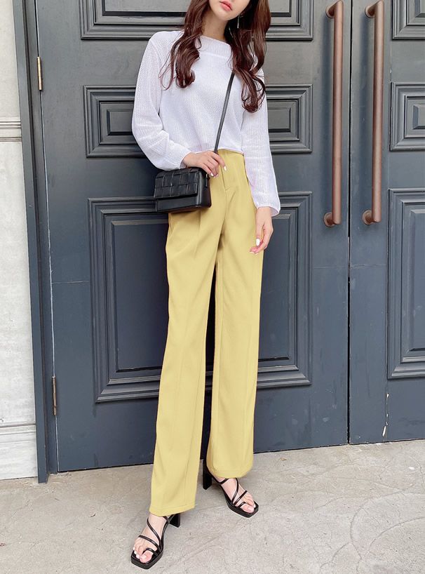 日本 GRL - 知性慵懶修身後鬆緊西裝長褲-活力黃